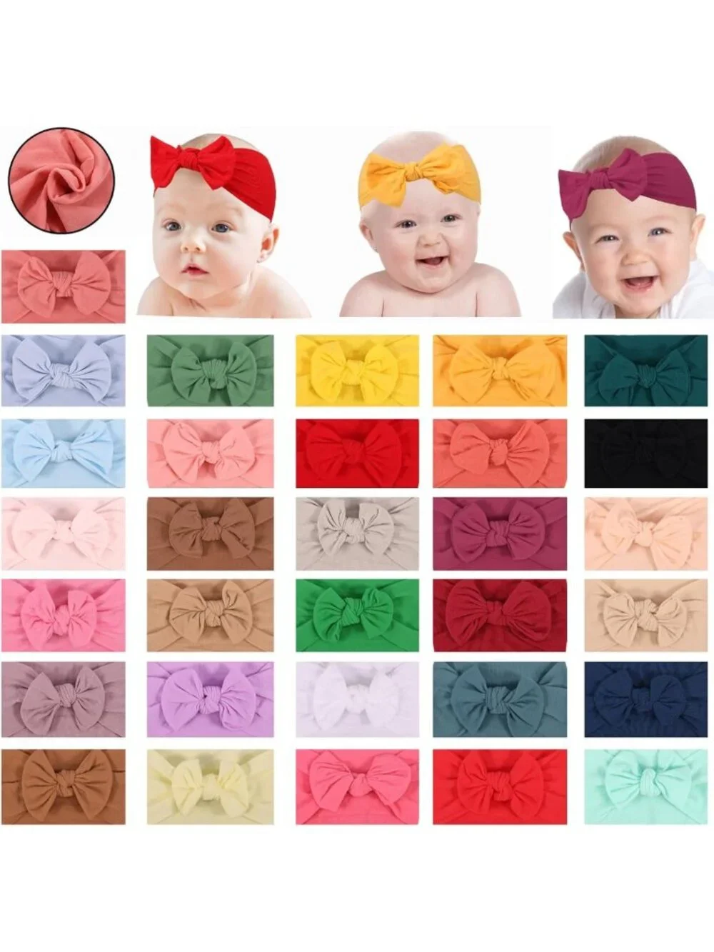 31 PCS Baby Girl Hair Bows Set - Soft Nylon Headbands for Newborns & Toddlers